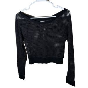 Express Sweater Women's XS Black Cropped Knit Pullover Long Sleeve Solid